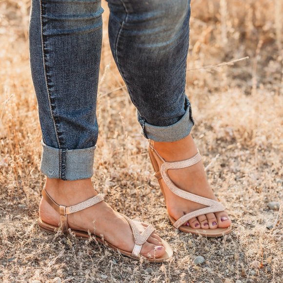 Rose Gold Rhinestone Sandals - Picture 2 of 3